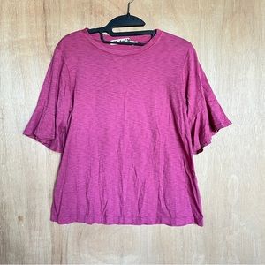 Michael Stars Ava Flutter Ruffle Sleeve Pink 100% Supima Cotton T-Shirt Tee OS